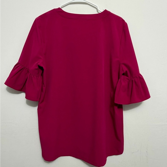 Chico’s 1.5 Pink V-Neck Blouse Ruffle Sleeve Stretch M (A411) - Picture 5 of 8